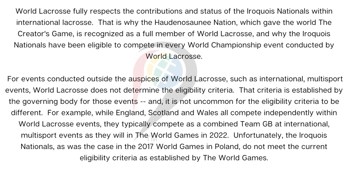 WorldLacrosse's tweet photo. A statement from World Lacrosse: https://t.co/dAraJftRdQ