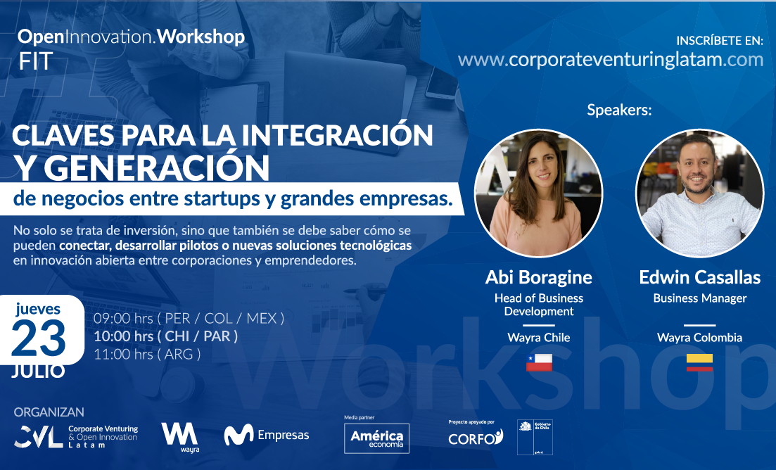startupchile's tweet photo. #SUPPartner | ¿Sabes cómo se integran grandes empresas y #startups y cómo generan nuevos negocios entre ellas? En el #OpenInnovationWorkshop que organizan @Wayra Hispam @MovistarEmCL y @CVLatam te entregan claves para conseguirlo. Inscríbete en https://t.co/gUnr7HaTlZ https://t.co/nWMQ66NqqL