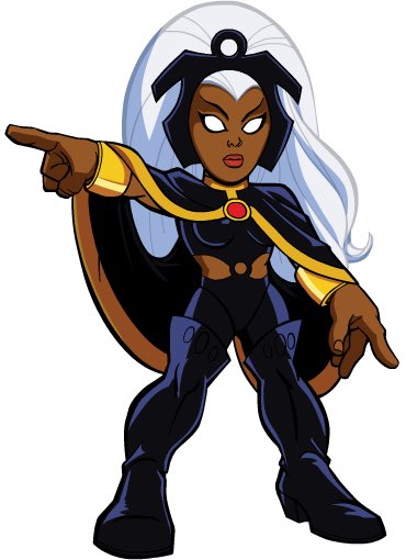Also just a few more.... training suit storm. Terrible cape “I joined the fantastic four briefly” storm. AND voiced by  @IAmCreeSummer “chibi” storm.....