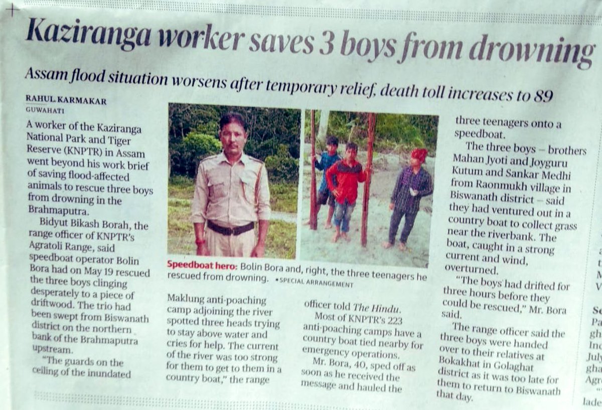 ParveenKaswan's tweet photo. He is Bidyut Borah, works in an anti poaching camp at Kaziranga. When he saw three boys in danger. He rushed to rescue them from drowning in Brahmputra. He didn’t start making videos. Be like Bidyut. https://t.co/t85BbpOTcx
