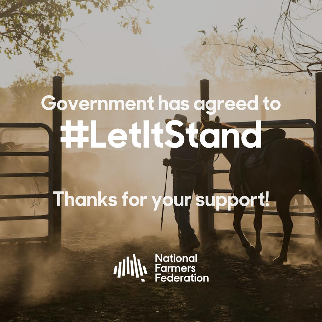 NationalFarmers's tweet photo. 500 signatures in less than 24 hours 😵🙌Yesterday, the Government agreed to #LetItStand, closing a dark chapter in Australia's history. A massive thanks to the 500+ people who joined in the NFF's call to let the Court's ruling stand! https://t.co/qeZNjrCkNd