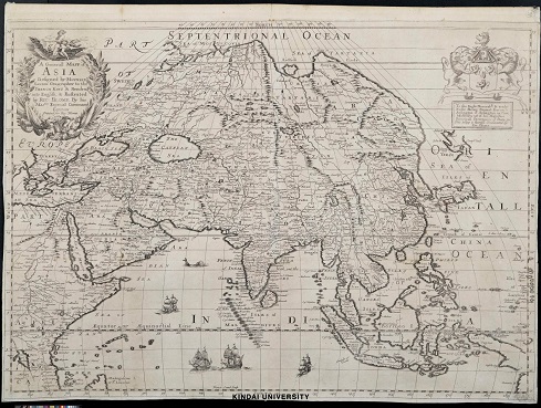 近畿大学中央図書館 近畿大学貴重資料デジタルアーカイブ 公開資料 17世紀後半イギリスの地図製作者リチャード ブローメの アジア図 ブローメは多くの地図を製作しましたがオリジナルはなく 本図はフランスの著名な地図製作者ニコラ サンソンの