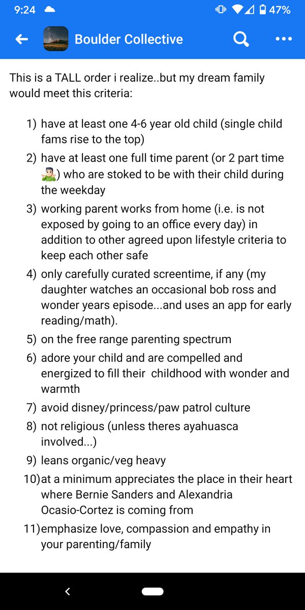 A post about the ideal pod group for a preschool aged kid....I somehow feel judged by this list and I don't even have kids