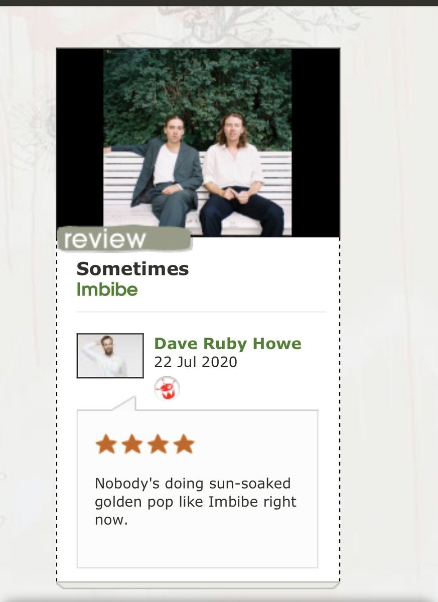 BIG Thanks to <a href="/daverubyhowe/">Dave Ruby Howe</a> at <a href="/triplej/">triple j</a> <a href="/triplejunearthd/">triple j Unearthed</a>  for the kind words! Listen to ‘Sometimes’ here: 🎧ffm.to/imbibesometimes 
✌️