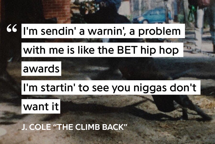 Don’t overlook the use of “niggas” even though black artists tend to use the term interchangeably this time is very specific as BET is of course Black Entertainment yet even us black people don’t hold it to the same regard as white owned award ceremonies like the Grammy’s.