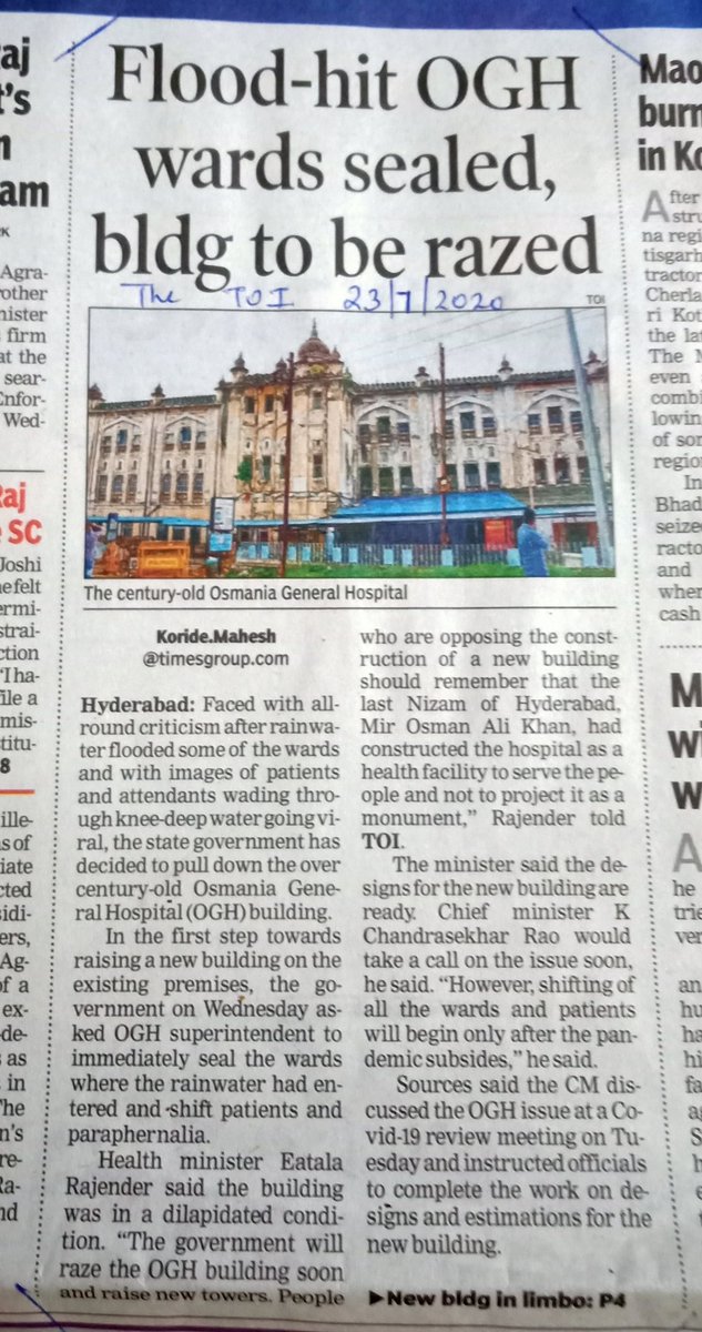  @TelanganaCMO  @D5habib  @smileysnaps  @nuts2406  @Taazeeemzadraan  @SQMasood  @IdrisAh01846097  @raziasworld  @TareeqIqbalMohd  @Vasaamaha  @VaSeemsReal In 5 years, a new tower could have been built for a new hospital & after inaugurating d same repair & renovation of old bldg carried out