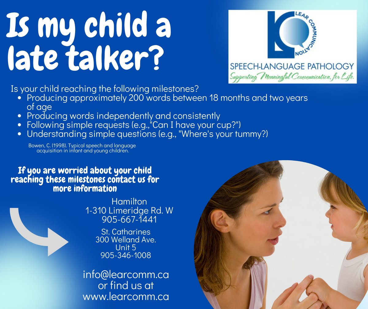 learcomm's tweet image. If your child's speech or language abilities appear to be behind, call a speech-language pathologist to discuss your concerns, we can determine whether your child needs some assistance.  #earlyintervention #latetalkers #SLP