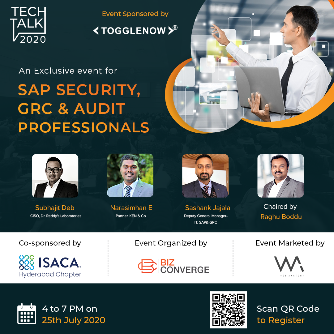 isacahyd's tweet photo. #TechTalk2020 for SAP Security, GRC, and Audit professionals!! @isacahyd is partnering with @TNowSoftware to bring the best for you! Register today using the QR code! 

Event is on 25th July 2020 @ 4 PM https://t.co/j9w09rBLe6