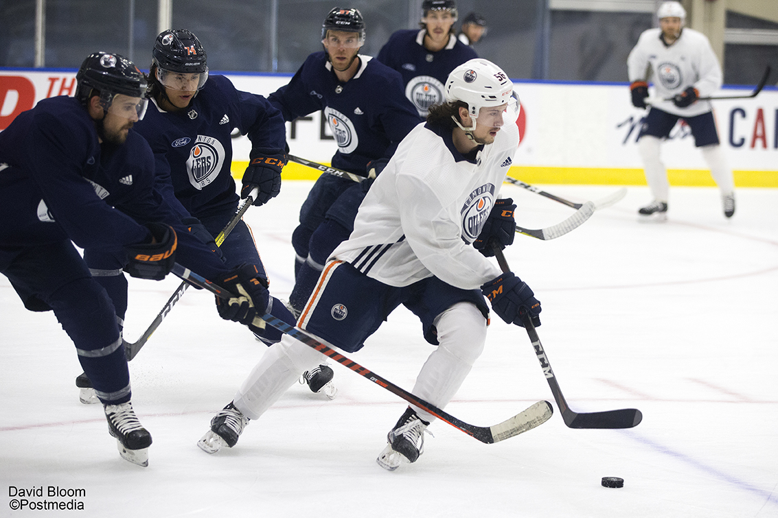 Oilers battle themselves during training camp team scrimmage in Edmonton. #yeg #oilers #nhl