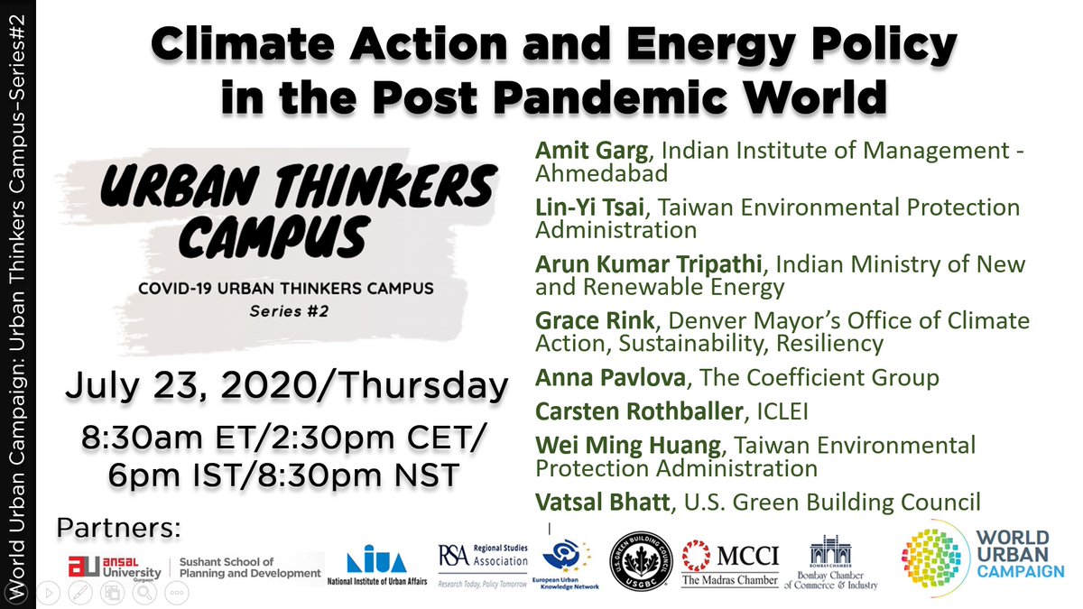 vatsaljbhatt's tweet photo. Join #LEEDforCommunities @USGBC tomorrow-7/23-8:30 ET for @urbancampaign #TakeAction4Cities Climate Action and Energy Policy in the Post Pandemic World: https://t.co/7hg2DsOuIC, Partners: @BombayChamber @NIUA_India @sspdgurgaon @EUKN_EGTC @regstud @MadrasChamber. See Panelists: https://t.co/xZqPiHaqY8