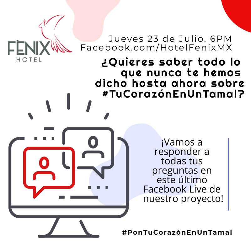 HotelFenixMX's tweet photo. 🤔 ¿Quieres saber todo lo que nunca te hemos dicho sobre #PonTuCorazónEnUnTamal? 

Mañana, tendremos un #FacebookLive excepcional para responder a todas tus preguntas o dudas 📲

 Conéctate, pregunta y comparte. https://t.co/9p15tw5CJi