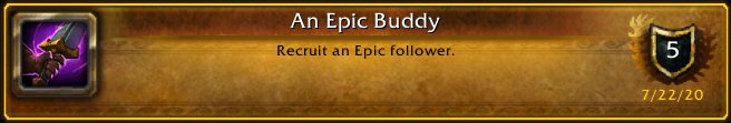 cepartek's tweet photo. Guess I am back in retail for a bit. I just earned the [An Epic Buddy] Achievement! #Warcraft https://t.co/yvuEejoN7m