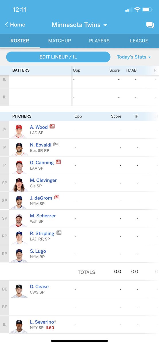 iammillerlite's tweet photo. Hey @CBSScottWhite you said on the @FTBpod  would be “gimmicky” to draft the entire Twins starting lineup in fantasy. I went for it anyway! Can’t wait to see how this plays out! https://t.co/0TefKb4J6A