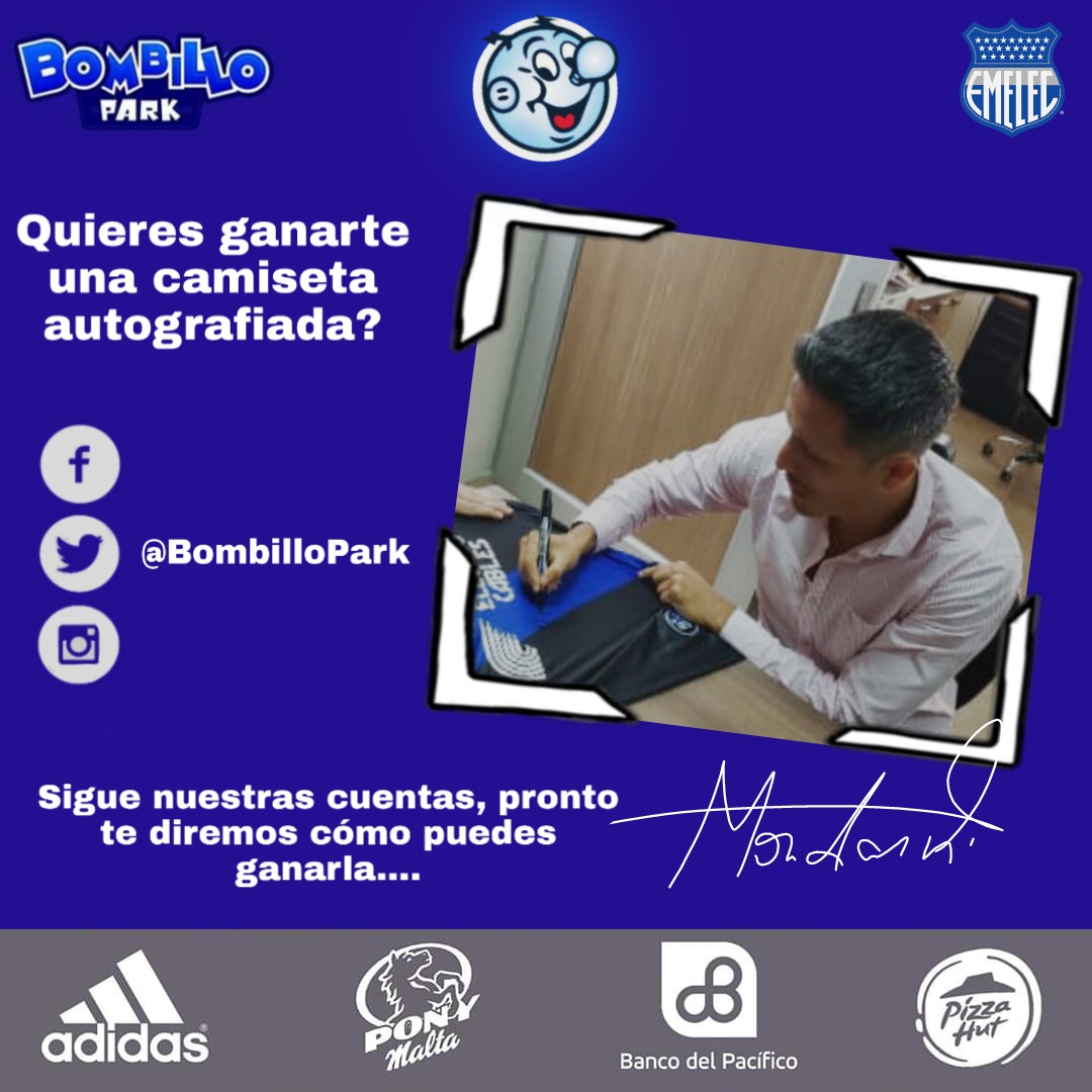 BombilloPark's tweet photo. Quieres ganarte una camiseta autografiada?...
Sigue nuestras cuentas @BombilloPark, pronto te diremos cómo puedes ganarla....
#ClubSportEmelec #DelBombilloSoy #AzulEsElColor #AzulesEnCasa #SocioCSE
#BancoDelPacífico #TuBancoBanco
#PizzaHut #Adidas
#PonyMalta #ActitudDeCampeones https://t.co/VVWwWjc7SD
