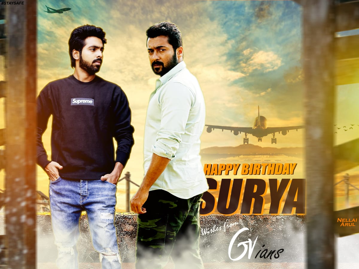 GmJana06's tweet photo. Happy Birthday to the Hardworking actor @Suriya_offl 💖 , &amp; all the best for your Upcoming film's...

Wishes from behalf of @gvprakash anna 💖🙌🏻 fans #HBDSuriyaFromGVPFans 

#Suriya #HBDSuriya #KattuPayalae
#HappyBirthdаySuriya #SooraraiPottru @Suriya_Trends @SuriyaFansClub https://t.co/w3SUoi4W6W