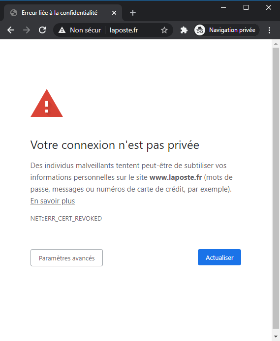 Ah petit problème de certificat sur le site de La Poste... <a href="/GroupeLaPoste/">La Poste Groupe</a> #fail
