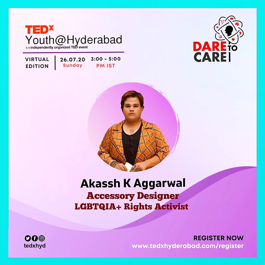 Aggarwal_Akassh's tweet photo. It's an Overwhelming Feeling to Be on The #TedXHyd Platform...... 
#AkasshKAggarwal #Queer #AccessoryDesigner #LGBTQIA+ #TedXSpeaker #YouthSpeaker 
#TedXHyd #TedXYouthHyderabad #Dare2Care #LGBTQ #Pride #Gay #EqualRights  #HumanRights #Courage #Comompassion #LGBTPRIDE #India2020 https://t.co/i4uaKd7jxM