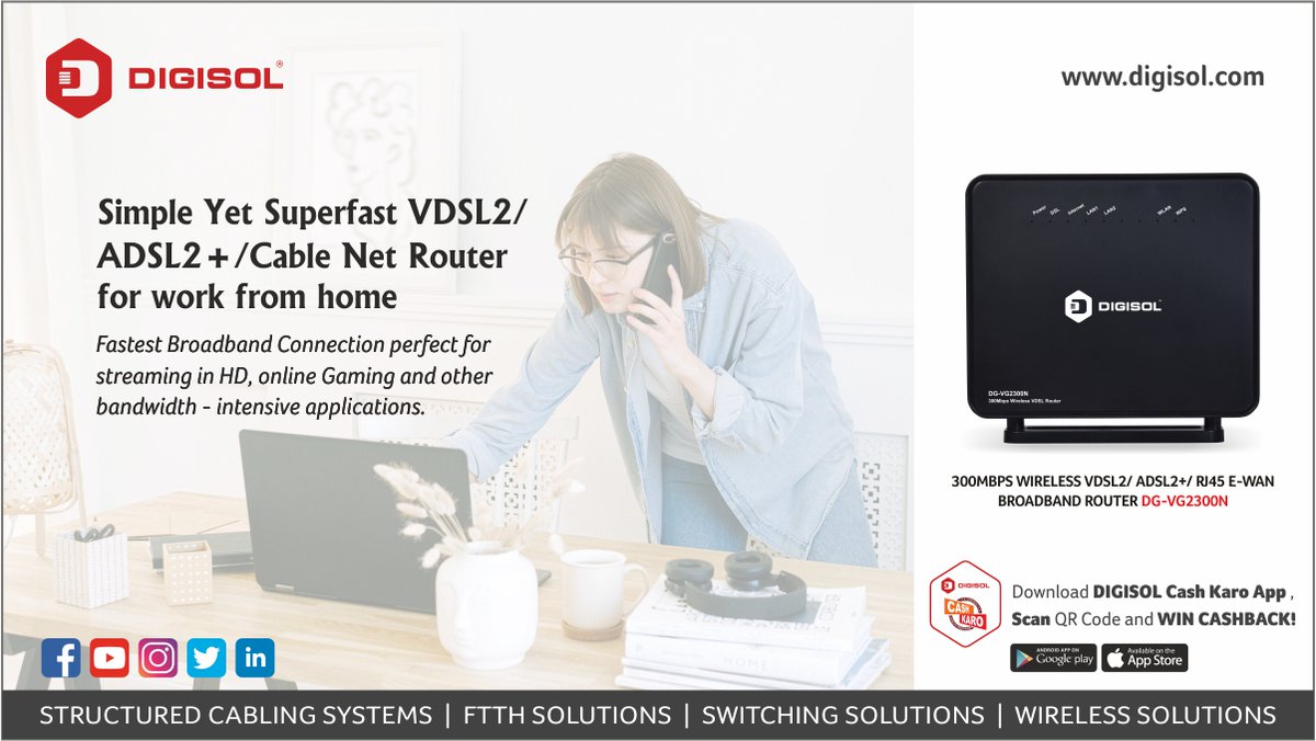 DIGISOL_SNSL's tweet photo. Fastest broadband connection that matches all your needs from surfing, streaming to gaming. Get yours today, click here https://t.co/a9VHv014nk to buy now
#Digisol #DGVG2300N #ADSLRouter #VDSLRouter #300Mbps #StructuredCabling #WirelessSolutions #FTTH #SwitchingSolutions https://t.co/7b7TYLSvVF