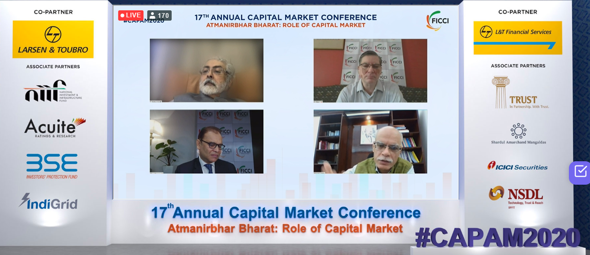ficci_india's tweet photo. One major avenue that needs to deepen further is the bond market: Mr Tarun Bajaj, Secretary, Department of Economic Affairs, Ministry of Finance at #CAPAM2020 organized by @ficci_india. https://t.co/PmF2f8cllM