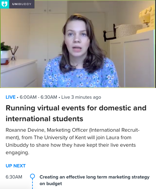 Unibuddy_'s tweet photo. Laura from the Unibuddy Team chats with Roxanne from @UniKent about running virtual events for domestic and international students.
How do you target your virtual events for those two markets?
#UnibuddySummit https://t.co/Zg87f4hHDU