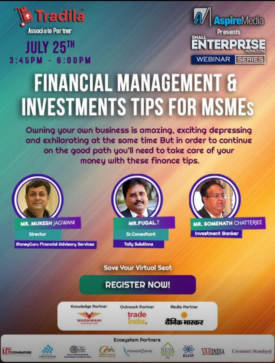 tallysolutions's tweet photo. Happy to participate in yet another edition of the @SmallEntIndia webinar series, presented by Aspire Media in association with @Tradila_Ecom

Also featuring Tally Evangelist @pugaltally!

Register at 👉 https://t.co/4woOedPe1j

#TallyEvents #TallyForSMBs #MSME https://t.co/DJW502J6nm