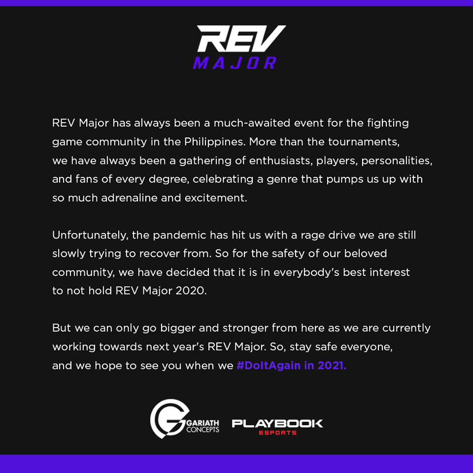 revmajorph's tweet photo. A statement from the organizers of REV Major. https://t.co/y7DsjAfUfX