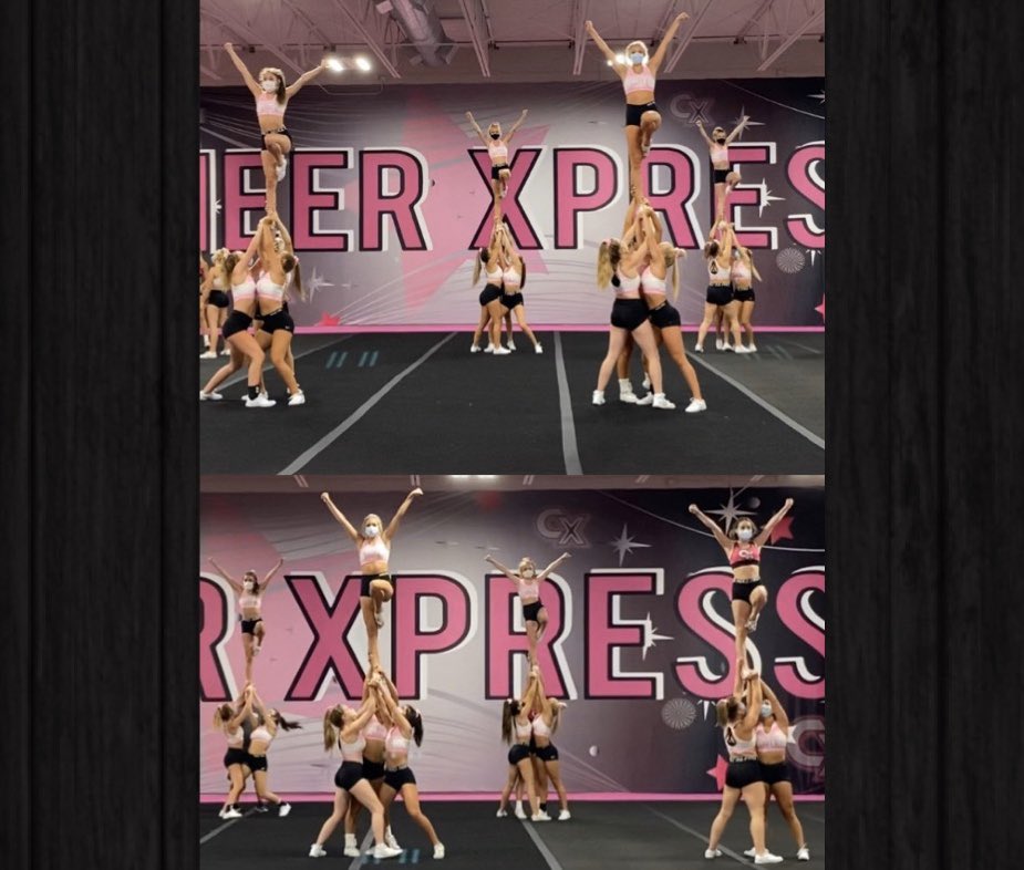Lady X is so happy to be stunting again!💗 Masks on and working hard! <a href="/CheerXpress/">Cheer Xpress</a>