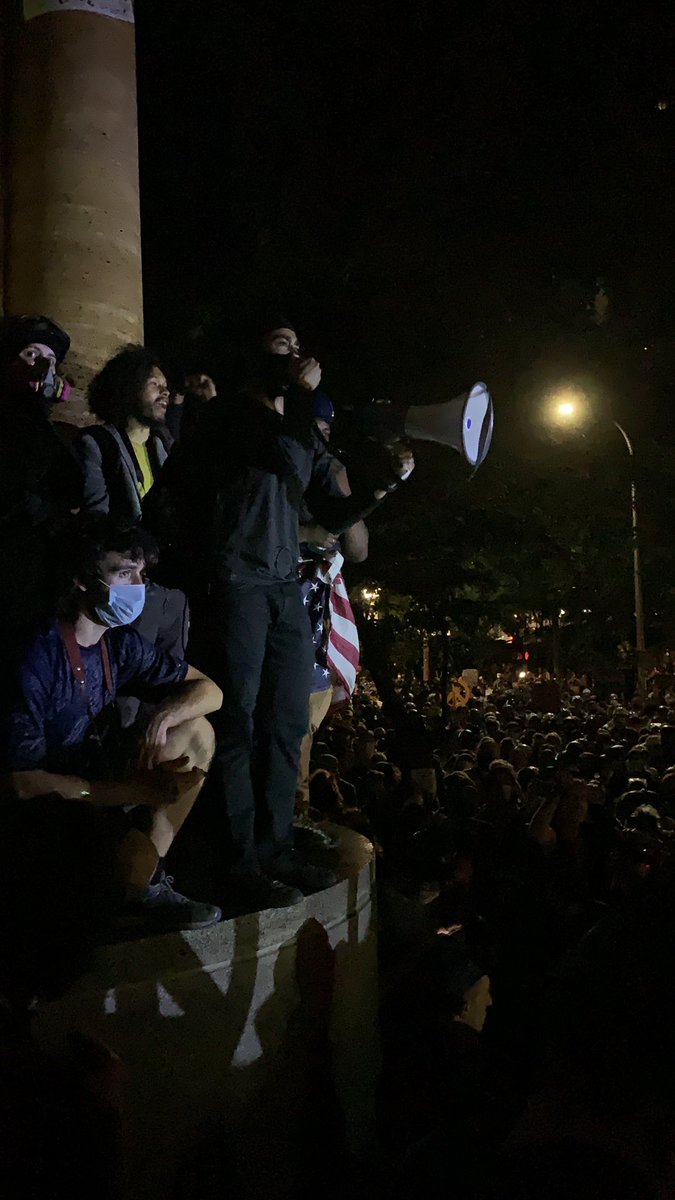 New person on the mic. “Ted Wheeler just came up here and talked a bunch of bullshit!” they say. “We want him to resign, period. We do not want police reform. History has shown us that reform does not work. We want complete abolition, period.”