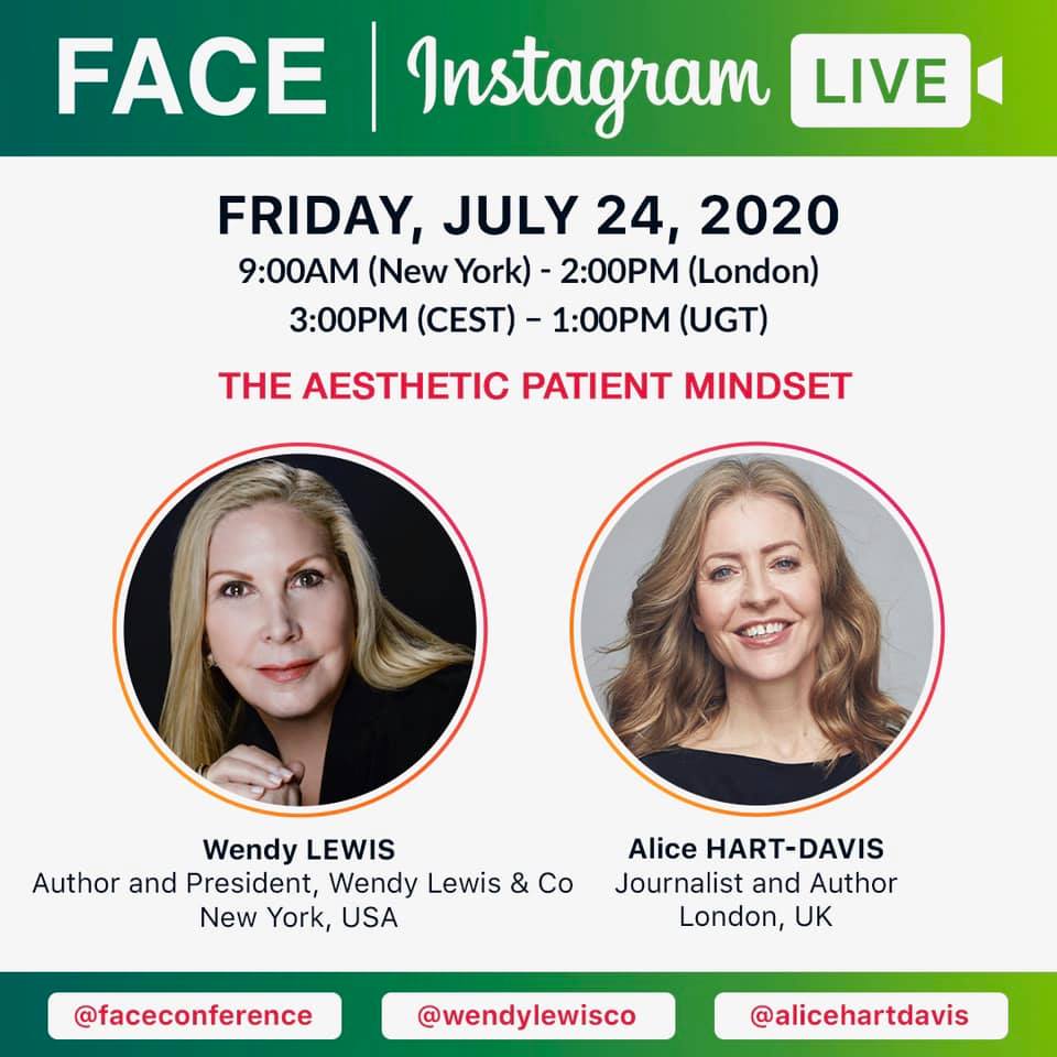 WENDYLEWISCO's tweet photo. Join Wendy this Friday at 9:00 am ET for an Instagram LIVE talk with journalist &amp; author @AliceHartDavis as they discuss the aesthetic patient mindset. @faceconference @WENDYLEWISCO @AliceHartDavis #aestheticpractice #marketingexpert #digitalmarketing #WLCO #instagramlive https://t.co/PiHkO1KcnH