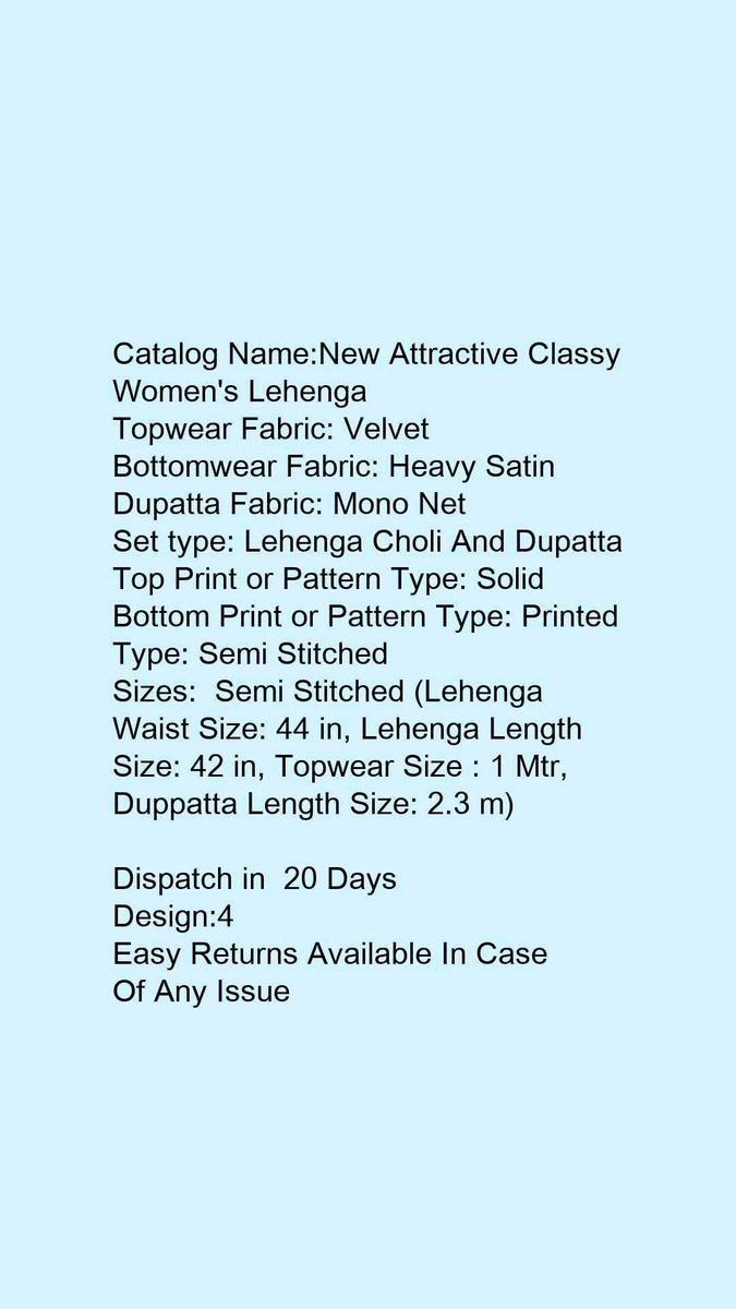 LeeSales8's tweet photo. Catalog Name:*New Attractive Classy Women's Lehenga *
Topwear Fabric: Velvet
Bottomwear Fabric: Heavy Satin
Dupatta Fabric: Mono Net
Set type: Lehenga Choli And Dupatta
Top Print or Pattern Type: Solid
Bottom Print or Pattern Type: Printed
Type: Semi Stitched https://t.co/iwtZyFJjdh
