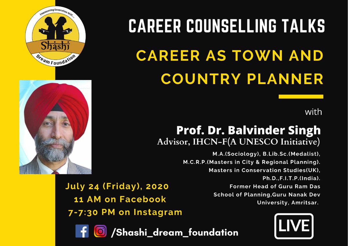 shashi_dream's tweet photo. Do you know why our city/town looked like the way it is today?
There must be someone who must have planned it early on?Right?
They are known as #town or country #planners
Know more about it in our tomorrow's #live #career counseling #session and #ask
#sdf #session56 #education https://t.co/sMzMd59ftl