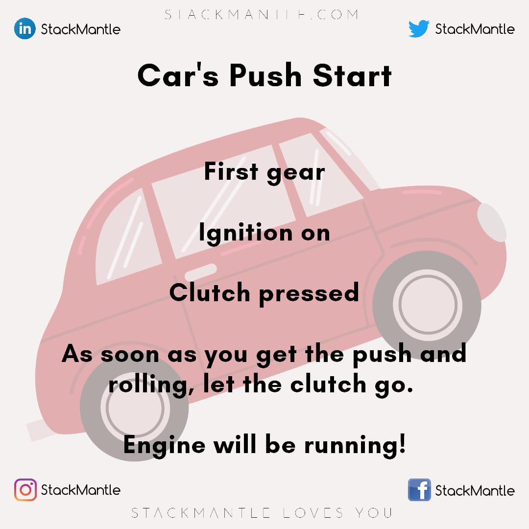 stackmantle's tweet photo. Simple tip for starting car engine!

#stackmantle #car #engine #carEngine #ignition #clutch #engineRunning #startCar https://t.co/MklzNJ8fjl