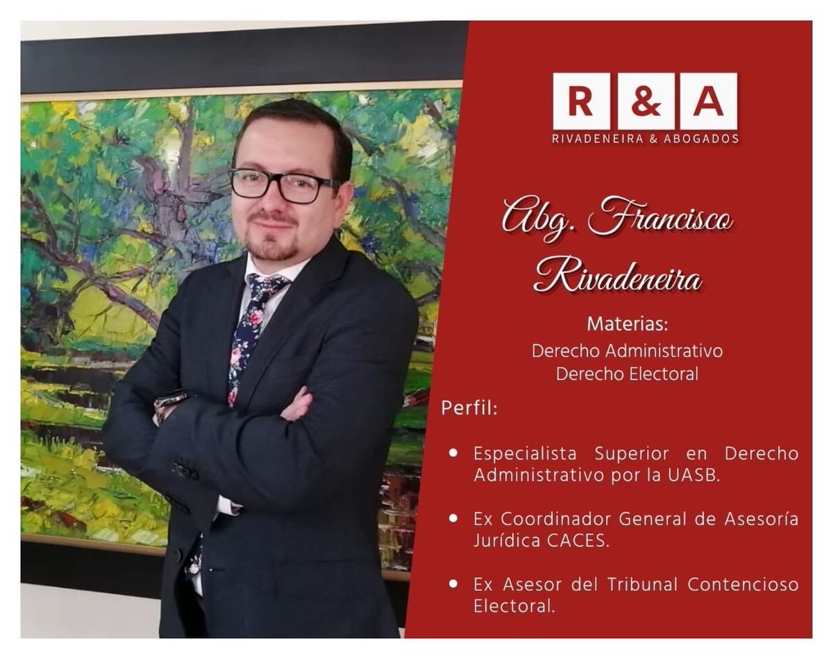 RIVADENEIRAABO1's tweet photo. #PoolDeAbogados de la firma @RIVADENEIRAABO1                                      Abogado @FranciscoRivad miembro del staff de abogados. Con experiencia y experticia en Derecho Administrativo y Electoral. https://t.co/qG8cZfDMAt