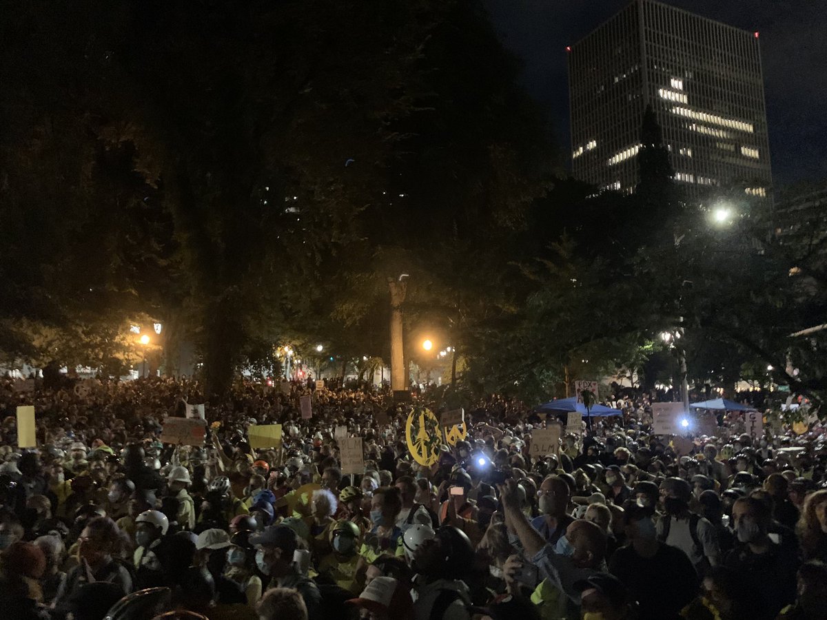 More photos of the huge crowds. Most wearing yellow or black. Many holding peace signs or signs. Many wearing helmets.