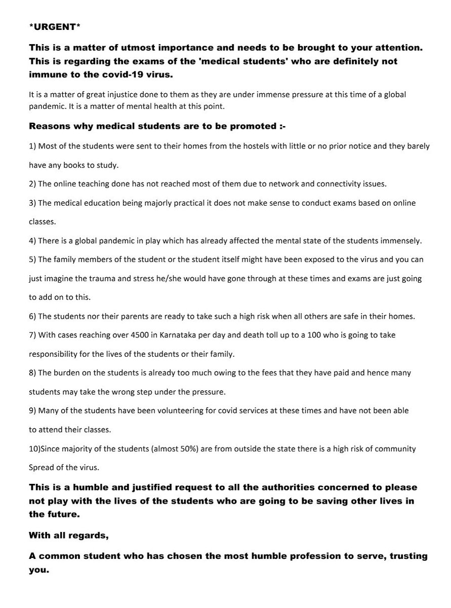 Fade01010101's tweet photo. #PromoteMedicalStudents 
@mla_sudhakar 
@CMofKarnataka 
@drashwathcn 
@VCRguhs 
@studentsofrguhs 
@NSUIKarnataka 
We medical students aren't immune to the virus. We are all same as the other course students. Promote medical students as well. https://t.co/dfHa1eGatY