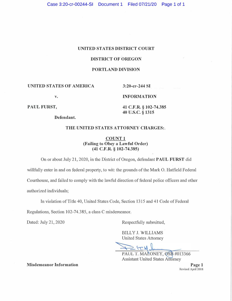 Charges filed against a 5th person (for failing to obey a lawful order):  https://www.courtlistener.com/recap/gov.uscourts.ord.153661/gov.uscourts.ord.153661.1.0.pdf