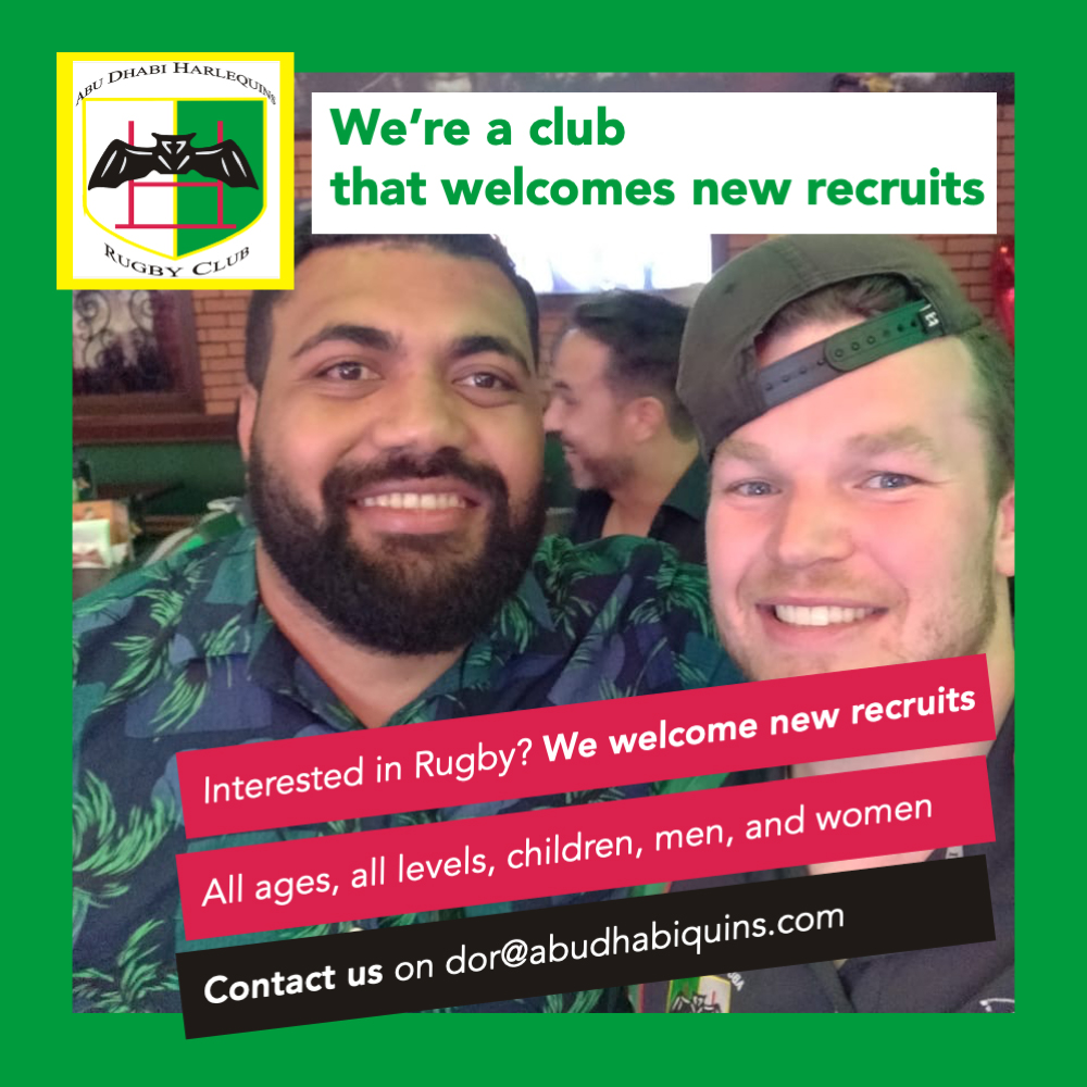Abudhabiquins's tweet photo. Want to play Rugby? We're recruiting! If you're new to Abu Dhabi or new to rugby and want to join a great club (50 years old this year!) we'd love to hear from you. 
Reach out to our Director or Rugby on dor@abudhabiquins.com - and let's talk! https://t.co/PWd0hPhWe3