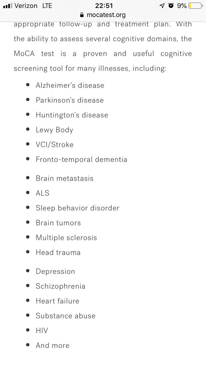 DrewF01880952's tweet photo. #PersonWomanManCameraTV
#moca
Please see a list of all the conditions the #mocatest is used to detect. You do not get bragging right for saying “I don’t have a neurodegenerate disorder”. What does he want, a cookie? https://t.co/s2AN5oPvD8