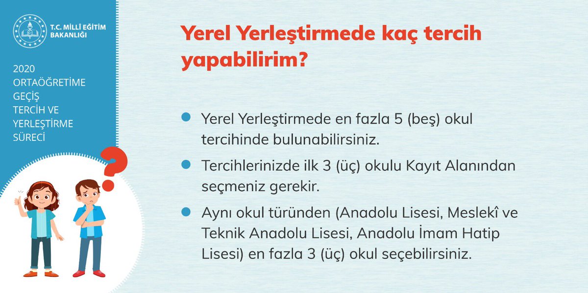 ersanulusan's tweet photo. LGS 2020 Ortaöğretime Geçiş Tercih ve Yerleştirme Süreci #LGS2020 

📌Yerel Yerleştirmede Kaç Tercih Yapabilirim👇 https://t.co/kmoMQm7EzP