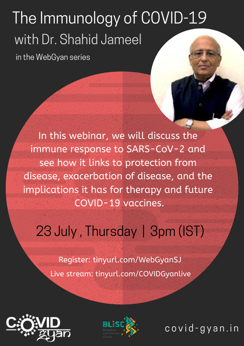NCBS_Bangalore's tweet photo. Join this #WebGyan session with Dr. Shahid Jameel!
23rd July, 3pm (IST)
Head to #COVIDGyan's Youtube channel:
https://t.co/os0j72hLEg
#webinar #COVID19 https://t.co/qfewDkAaqe