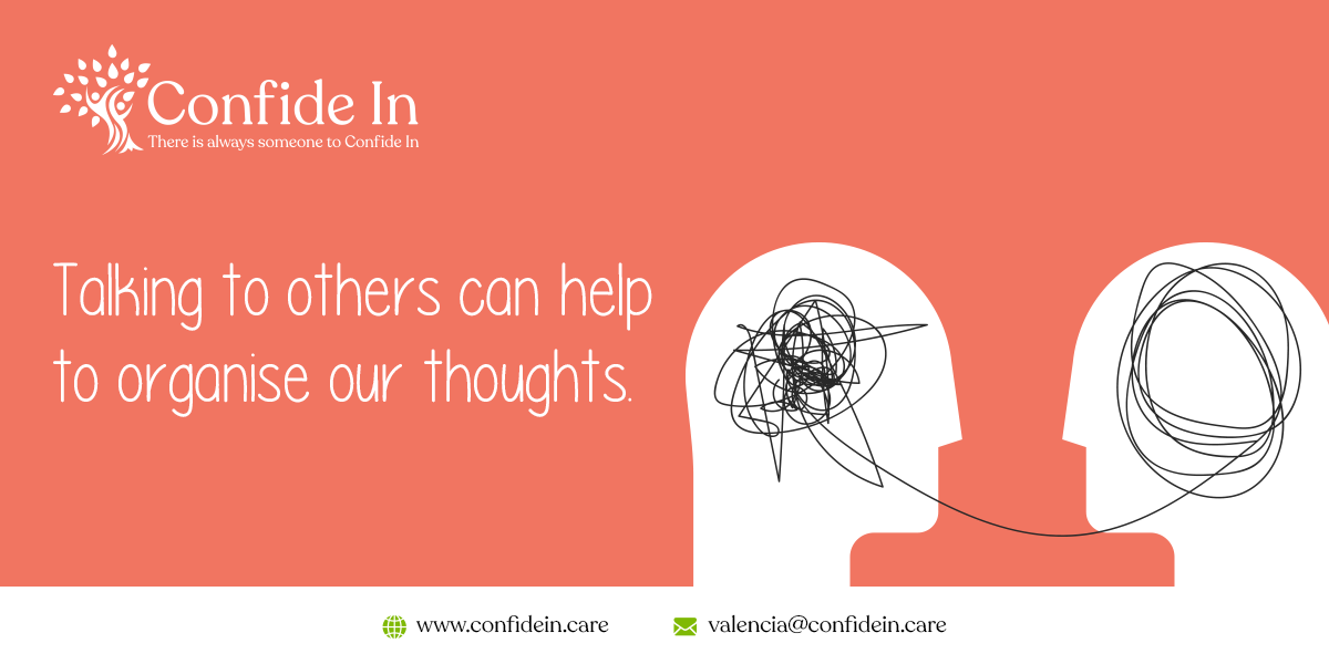 confidein_care's tweet photo. One of the many benefits when talking to others. It can help to organise what we are thinking, our thoughts and thought patterns.
#ConfideIn #weareconfidein #confideinfamily #thoughts #emotionalsupport #emotionalawareness #mentalhealth #mentalhealthawareness #counselling https://t.co/0V9TGwQS01