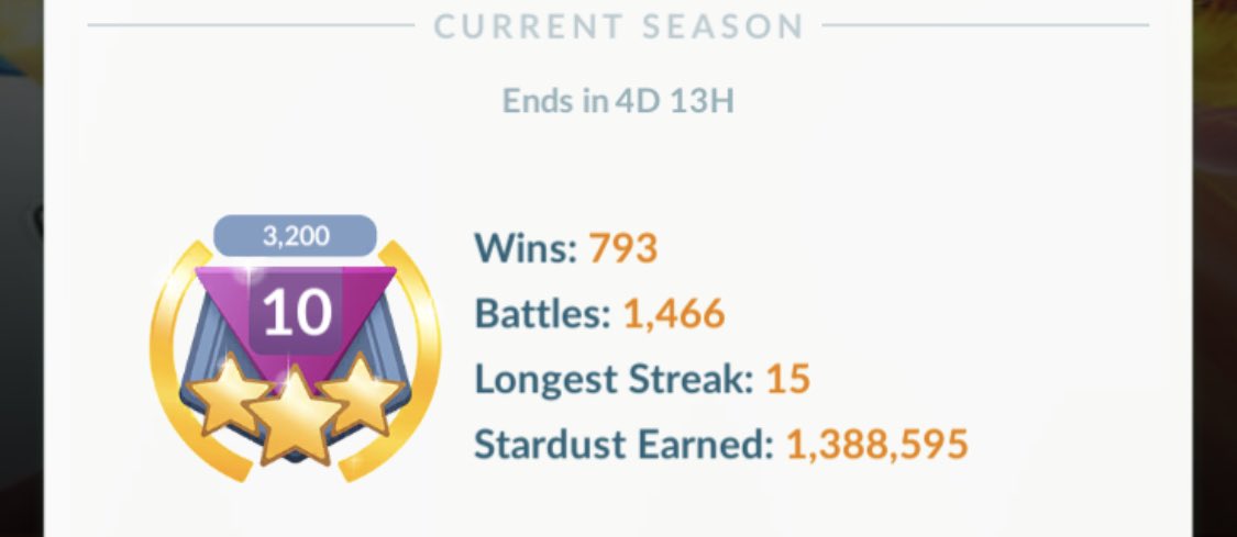 kennanmell's tweet photo. Finished the day with a lucky 5-0 set to hit 3200 on the dot! Can’t wait for the leaderboards to update 😁 @FPSticksPoGo @ZyoniK_ @PoGoKieng @pvpoke https://t.co/a9guXu1C6b
