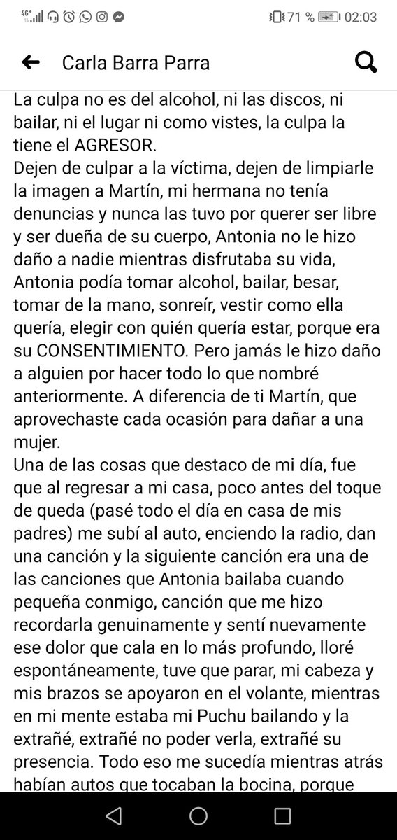 somebody__uknow's tweet photo. La hermana de Antonia, Carla Barra publicó una carta hace unas horas en fb. La verdad se me pararon los pelos y se me partió aún más el corazón. Si yo estoy así, no puedo imaginar como debe estar ella y su familia. Mucho amor para uds 💜 no están solos https://t.co/k8r9dBJMQg