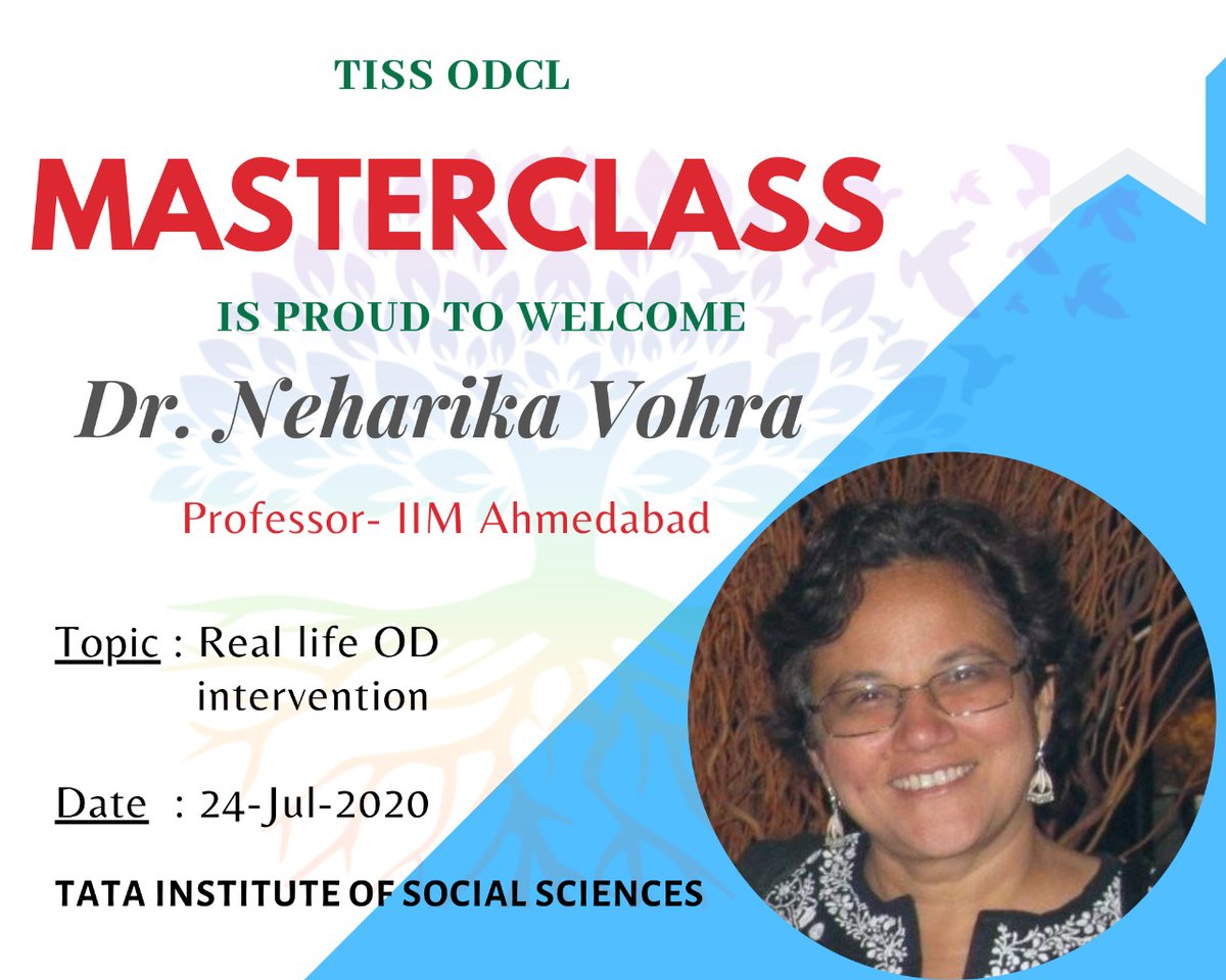 TISSODCL's tweet photo. The ODCL batch of 2021 looks forward to an engaging session of quality learning with Dr. Neharika Vohra - professor of Organizational Behaviour at IIM-A.
#tiss #odcl #odintervention #masterclass https://t.co/4lfTeGWvZm