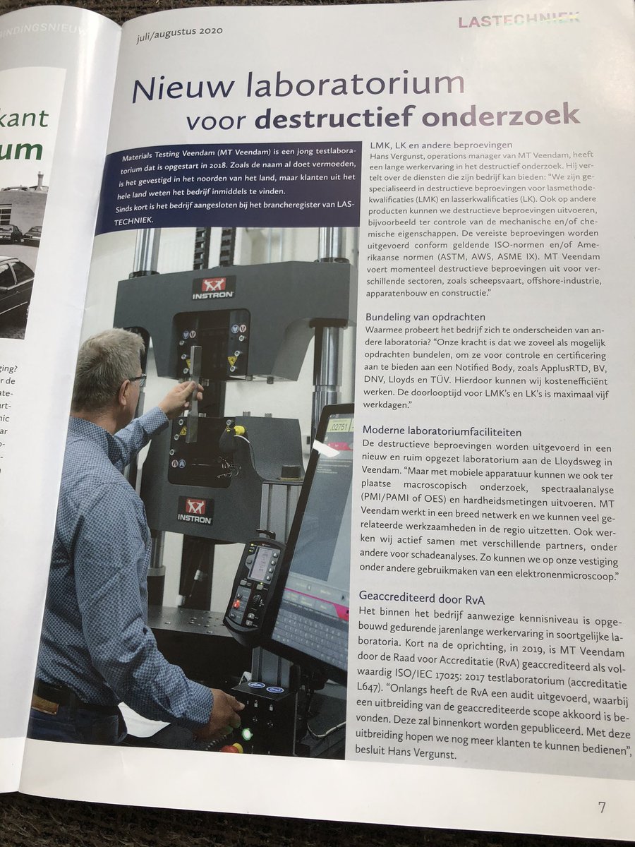 Mooi artikel in Lastechniek over MT Veendam lid van <a href="/Lasgroepnoord/">Lasgroep Noord</a>