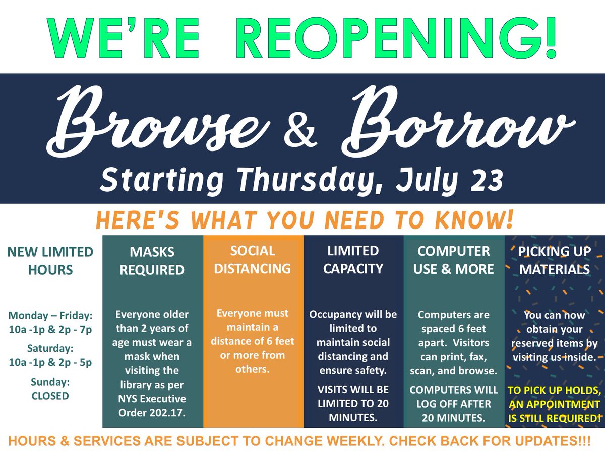 HBAYLibrary's tweet photo. Today, we are reopening to the public! We can’t wait to see our patrons again! https://t.co/6lA1fdT4Ic