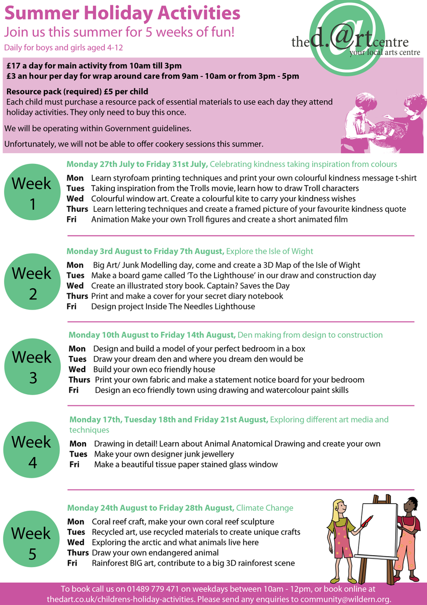 dArtCentre's tweet photo. There is still time to book your holiday activities with us this summer!

Check out what we have got planned below...

Book by calling us on 01489 779471 or book online at https://t.co/8bVW3z2T9q https://t.co/LFWh12VnMG