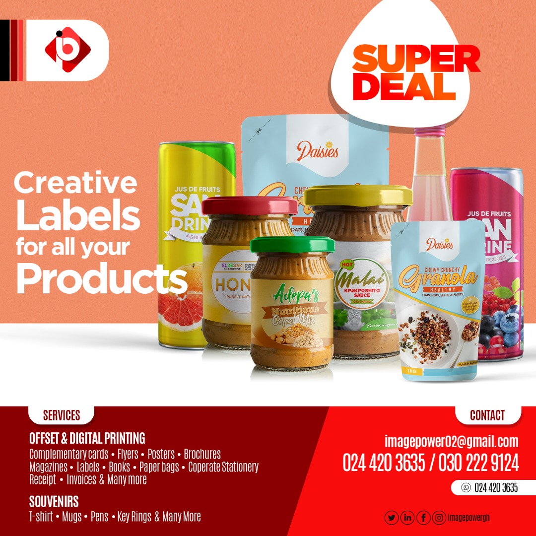 imagepower's tweet photo. Get that label for your product that gives you the edge over your competitors Call us now on 0244203635
#printing #design #imagepower #madeinghana #offsetprinting #digitalprinting #souvenirs #bestinprinting https://t.co/JtY7jy2H0P