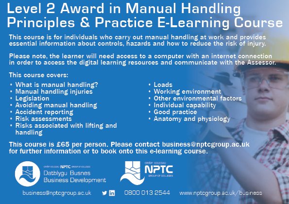 nptc_business's tweet photo. We remain committed to helping businesses #upskill their employees by changing and adapting our delivery of #courses.

We have a Manual Handling - Principles &amp; Practice course available for those wanting to gain a Level 2 Award in #manualhandling.  https://t.co/ZJC6x03JDL https://t.co/AWsXNAjOeM