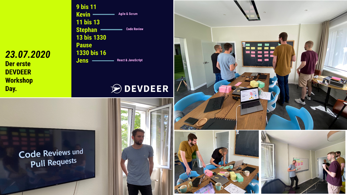 devdeerz's tweet photo. Der erste #DEVDEER Workshop Day findet heute statt. Themen ohne Ende: #agile #scrum #review #reactjs https://t.co/Epi0UWtaUZ